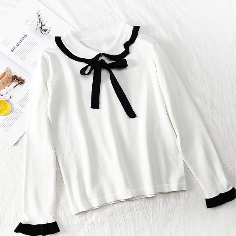 Женский милый Однотонный свитер осенний с рукавом-бабочкой Повседневный вязаный