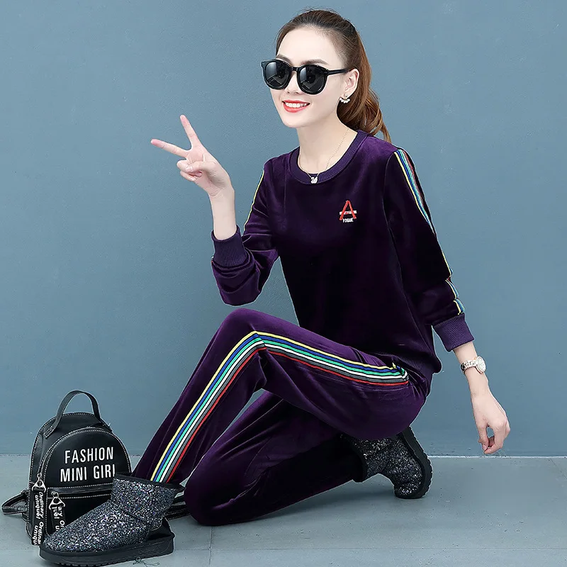 purple Женская зимняя куртка с вышивкой из ленты, двухсторонний Золотой бархатный Повседневный стрейчевый спортивный костюм для бега для женщин - Цвет: purple
