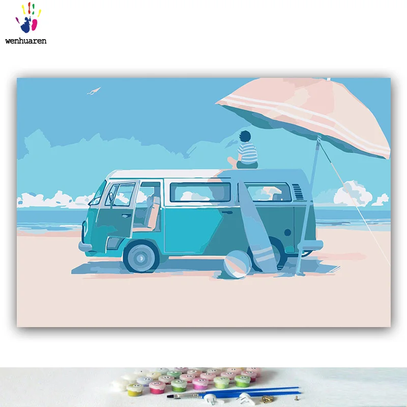 DIY картинки для раскраски по номерам с цветами Синий вид океана иллюстрация