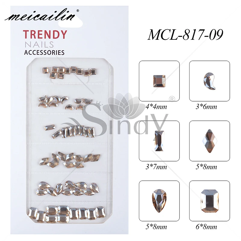 MCL-817-09 60 шт смешанный стиль Стразы для ногтей дизайн для украшения для ногтей Хрустальные стеклянные амулеты перегородки аксессуары для ногтей набор - Цвет: MCL-817-09