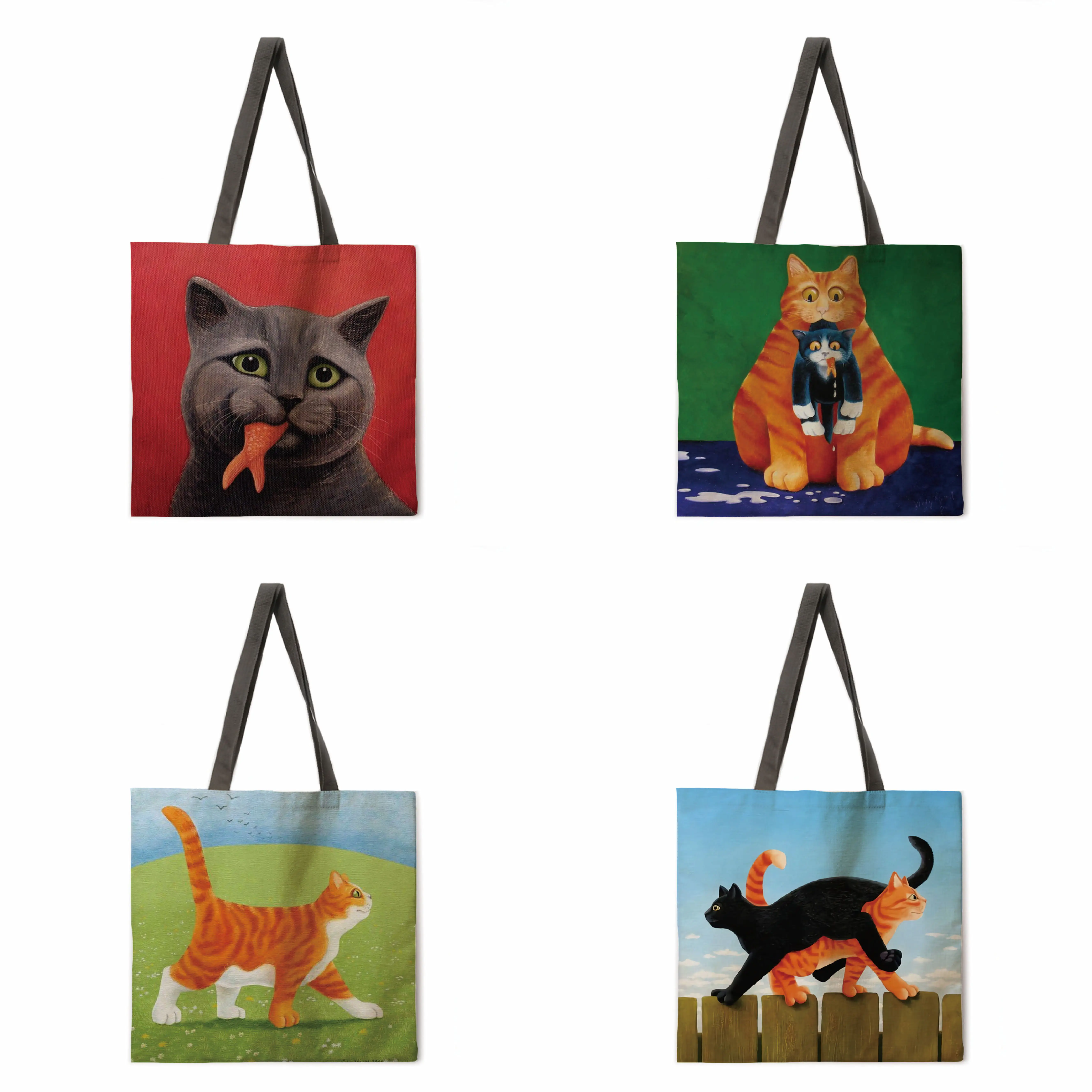 

Watercolor cat print casual handbag lady shoulder bag travel bag lady hand shopping bag tote bag