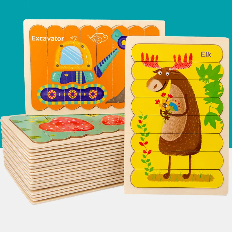 

Vokmascot Montessori Wooden Toy 3D Jigsaw Bar Puzzles Children's Creative Stacking Puzzle Early Educational Toys