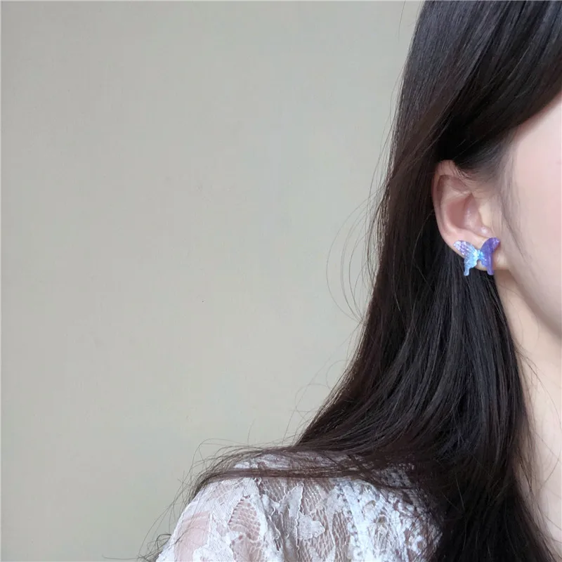 

Sweet girl ins wind gradient sky purple butterfly stud earrings fairy maiden earrings