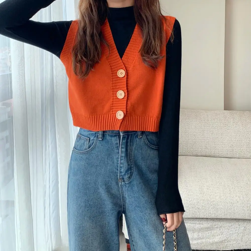 

Универсальный модный однотонный трикотажный жилет с V-образным вырезом, удобный трикотажный жилет, однобортный жилет для встреч