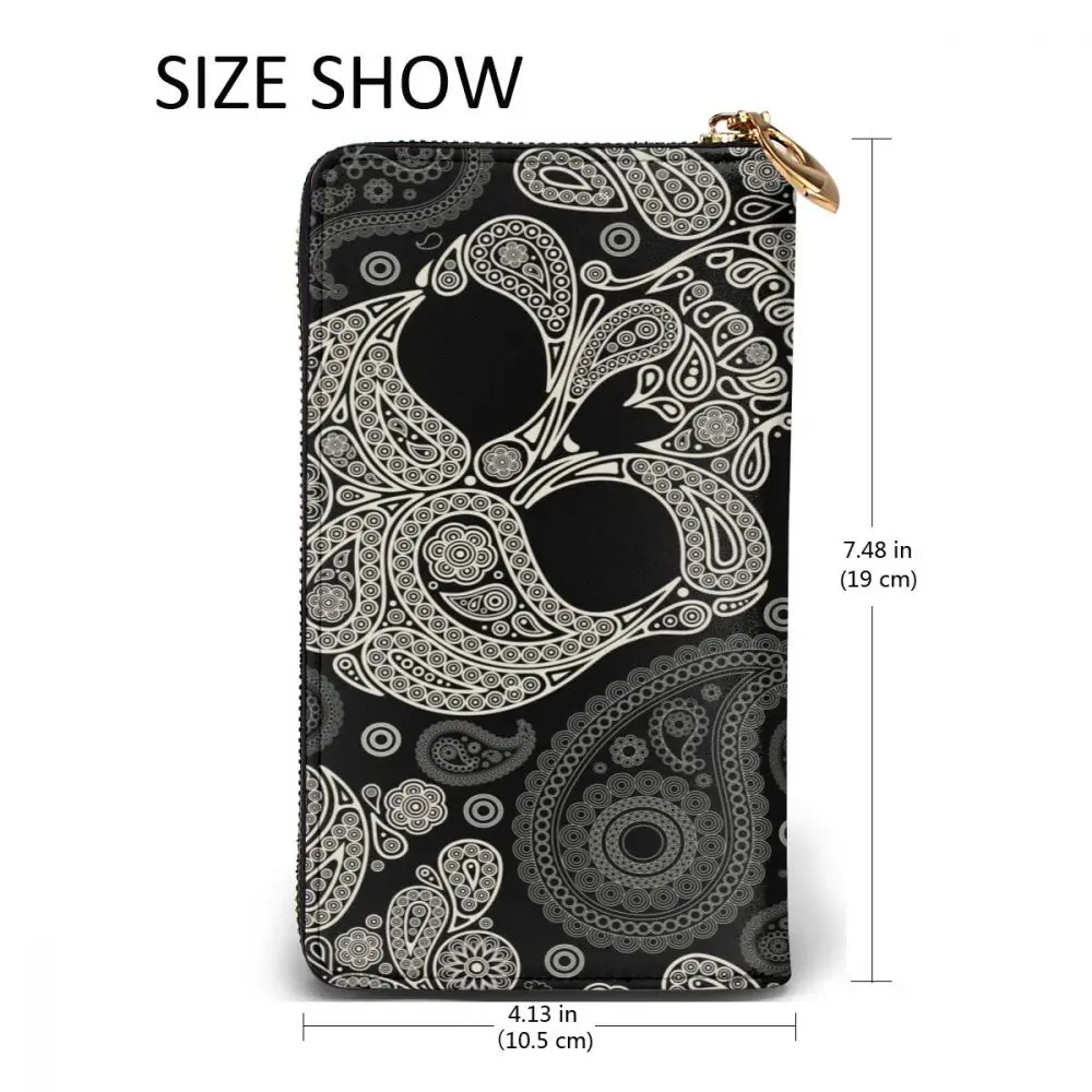 

2021 Fashion Long Leather Wallets Skull And Paisley Unisex Classic Purse Zipper Wallet with Card Holder
