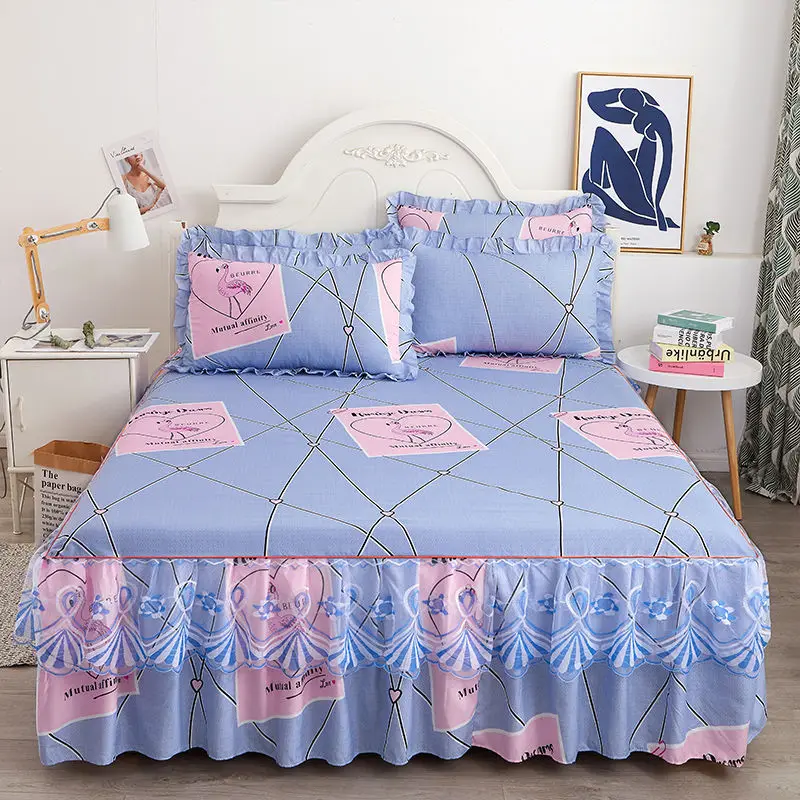 

3 Pcs Lace Bed Skirt Set with Pillow Covers Fashion European Style Bedspreads Queen King Size Anti Silp Bed Linen Home Textiles