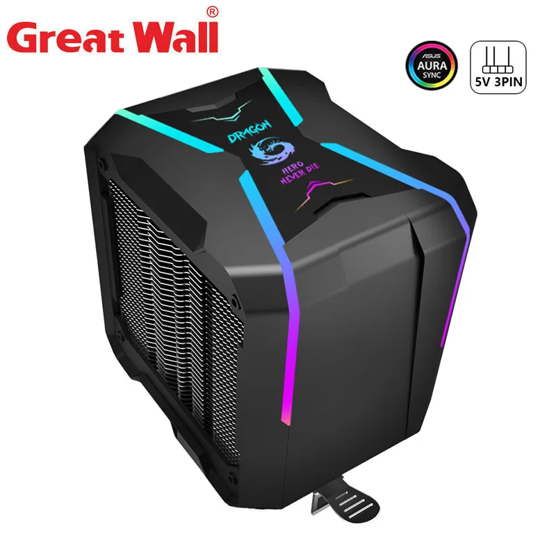 Кулер для процессора Great Wall с RGB подсветкой 4 контакта тепловые трубки 9 см LGA 1150 1151