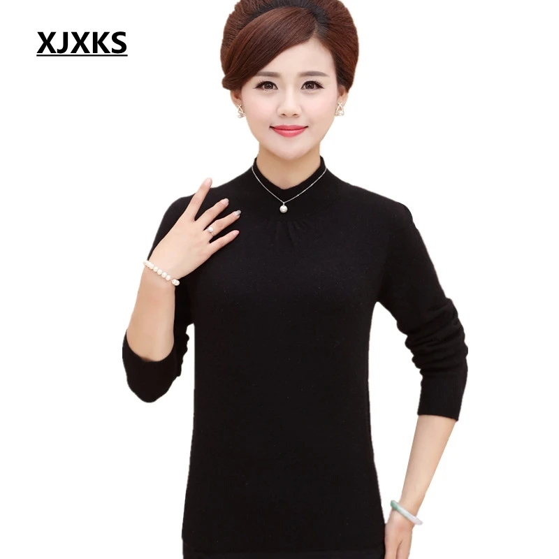 XJXKS Spring And Summer Turtleneck Sweater Women Solid Knitted Sweaters 2020 Long Sleeve Tops Basic Pullover Jumper | Женская одежда