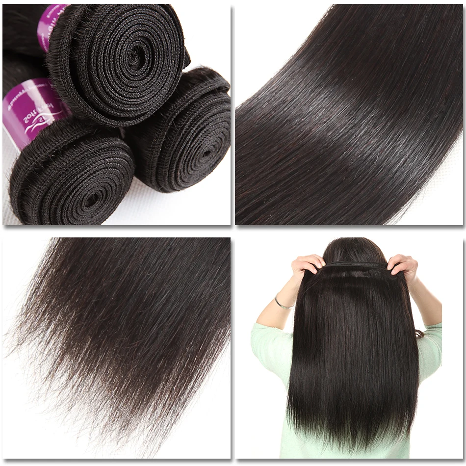 Soft Feel Hair Прямые пучки волос с бразильские волосы с закрытием пучки переплетения с закрытием Remy человеческие волосы пучки с закрытием