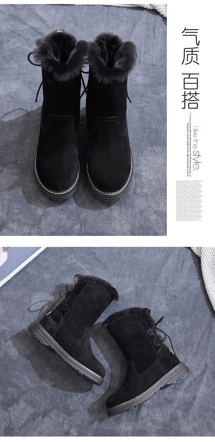 Winter Leather Warm Snow Shoes Women Boots mid-calf Plush Fur Velvet Boots Female shoes Booties Woman Footwear y190