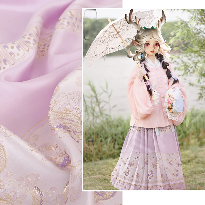 

2021 Fashion Jacquard Dragon Pattern Fabrics Horse-Face Skirt Full Skirt Hem For Sewing Design Imitation Silk Fabric Meterial