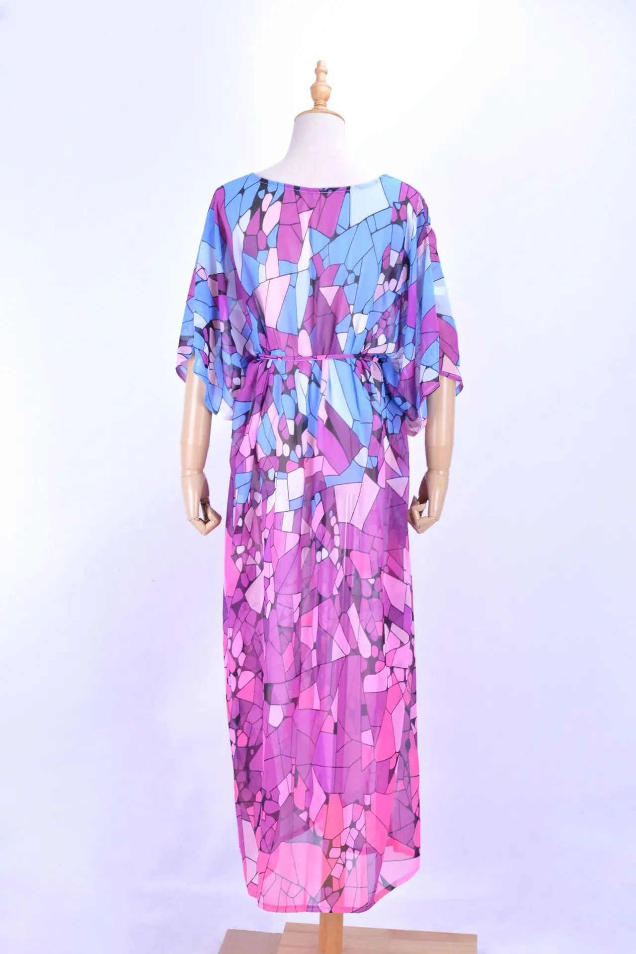 

Women Retro Kaftan Tube Bikini Cover Up Sarong Swimwear Dress Bathing Suit Chiffon See-Through Long Loose Marble Print Beachwear