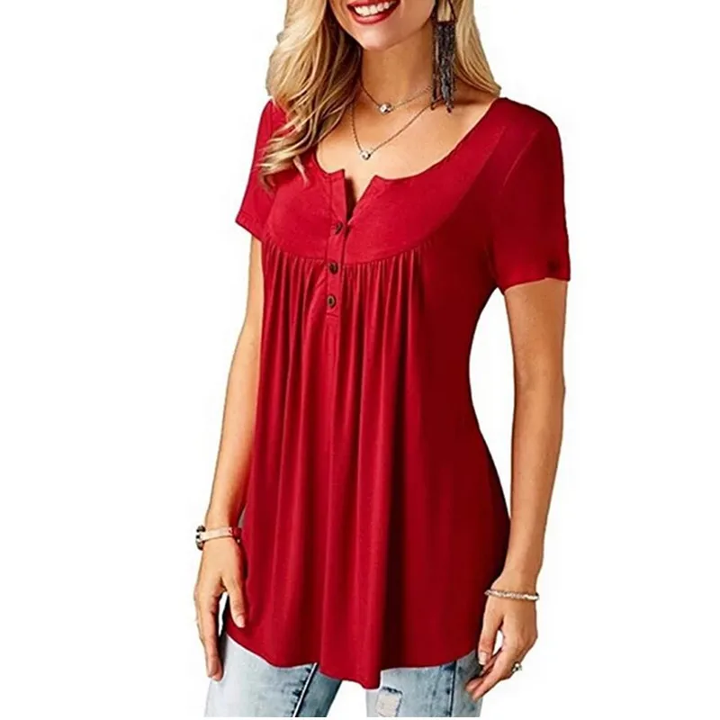 PatPat Стильная однотонная плиссированная Асимметричная футболка с коротким