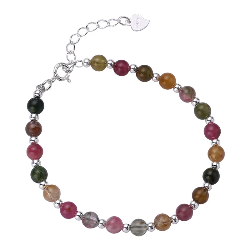 Натуральный турмалиновый серебряный браслет с бусинами украшение простой 925