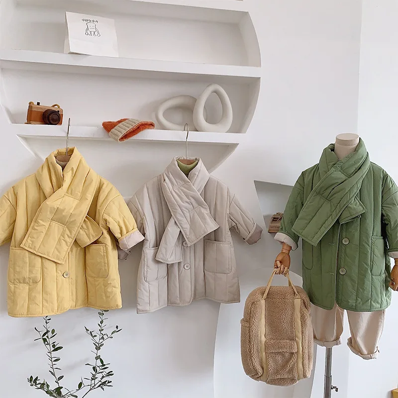 Сезон осень зима модные однотонные стеганые пальто для мальчиков и девочек с