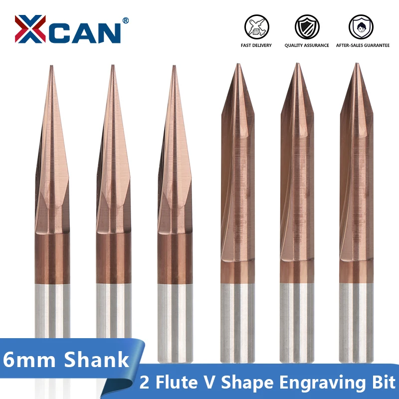 

XCAN CNC Engraving Bit 6mm Shank V Shape Carbide End Mill TiCN Coated 2 Flute Milling Cutter Carving Bit CNC Machine Router Bit