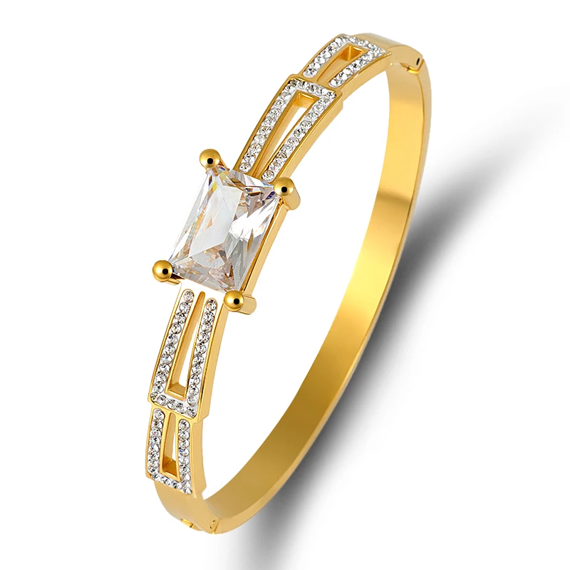 

Luxury LadyBracelets Square Crystals Cubic Zirconia Bangles for Women Party Wedding Bracelets Jewelry Cute Christmas Gifts