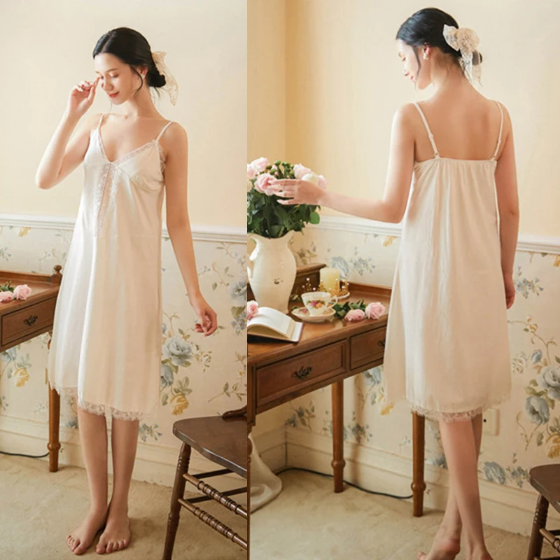 

Sexy V Neck Lace Sleepwear Women Cotton Pijama Set Night Dress Victorian Vintage Night Gown Bride Robe Sets Nightwear Lounge Set