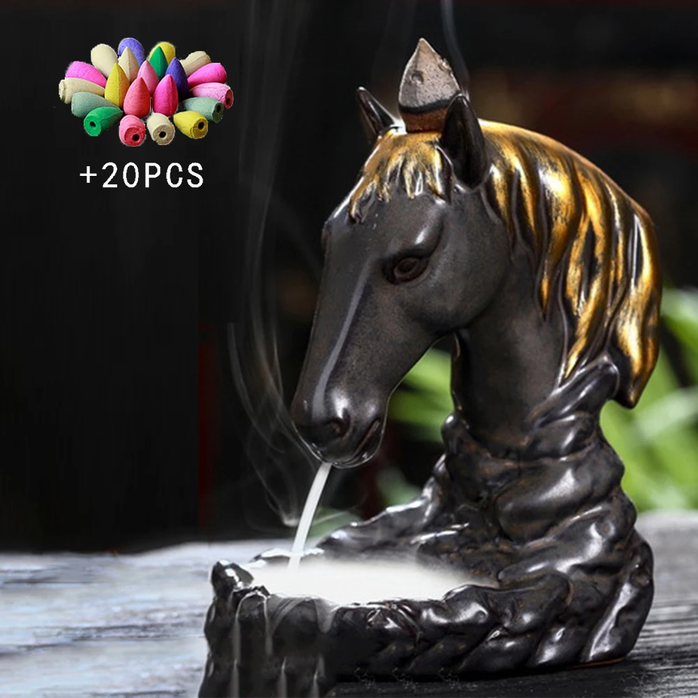 Waterfall Incense Horse Ornaments Animal Head Decoration for Home Backflow Incense Burner Ncense Waterfall Cones Smoke Fountain
