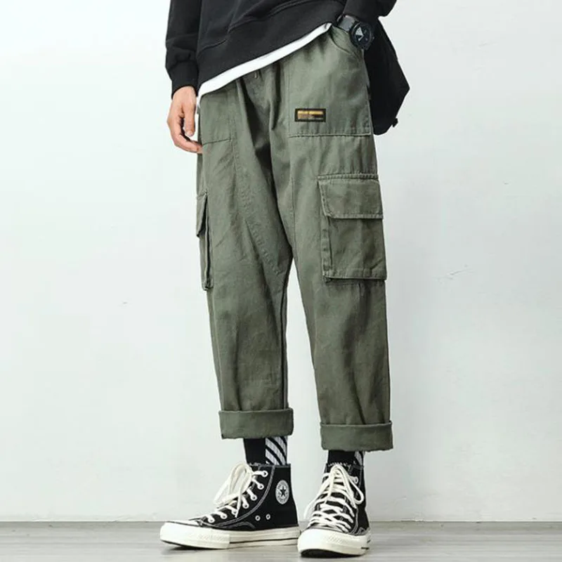 

Men Harajuku Korean Baggy Cargo Pants 2021 Autumn Mens Pocket Casual Japanese Streetwear Pants Vintage Wide Leg Trousers