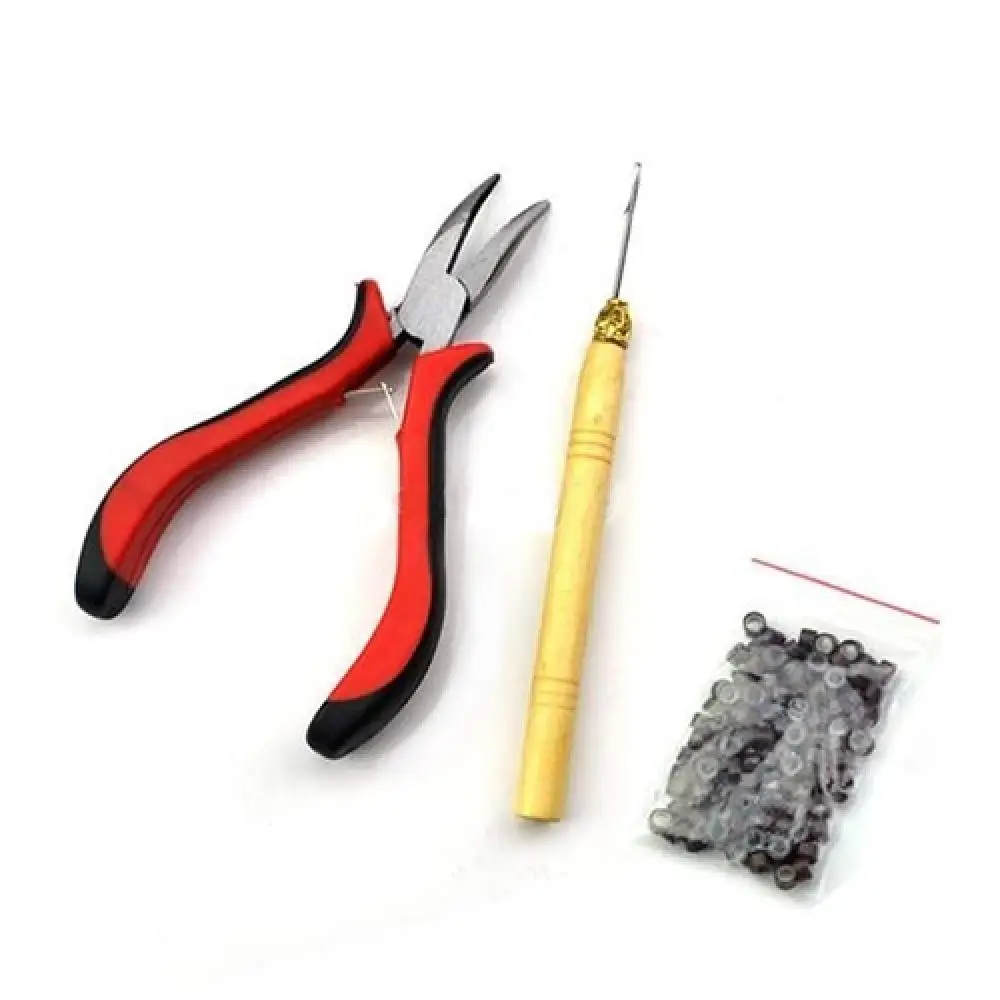 

70% Hot Sale Feather Hair Extension Tool Kit Pliers + Hook + 100Pcs Micro Silicone Link Beads