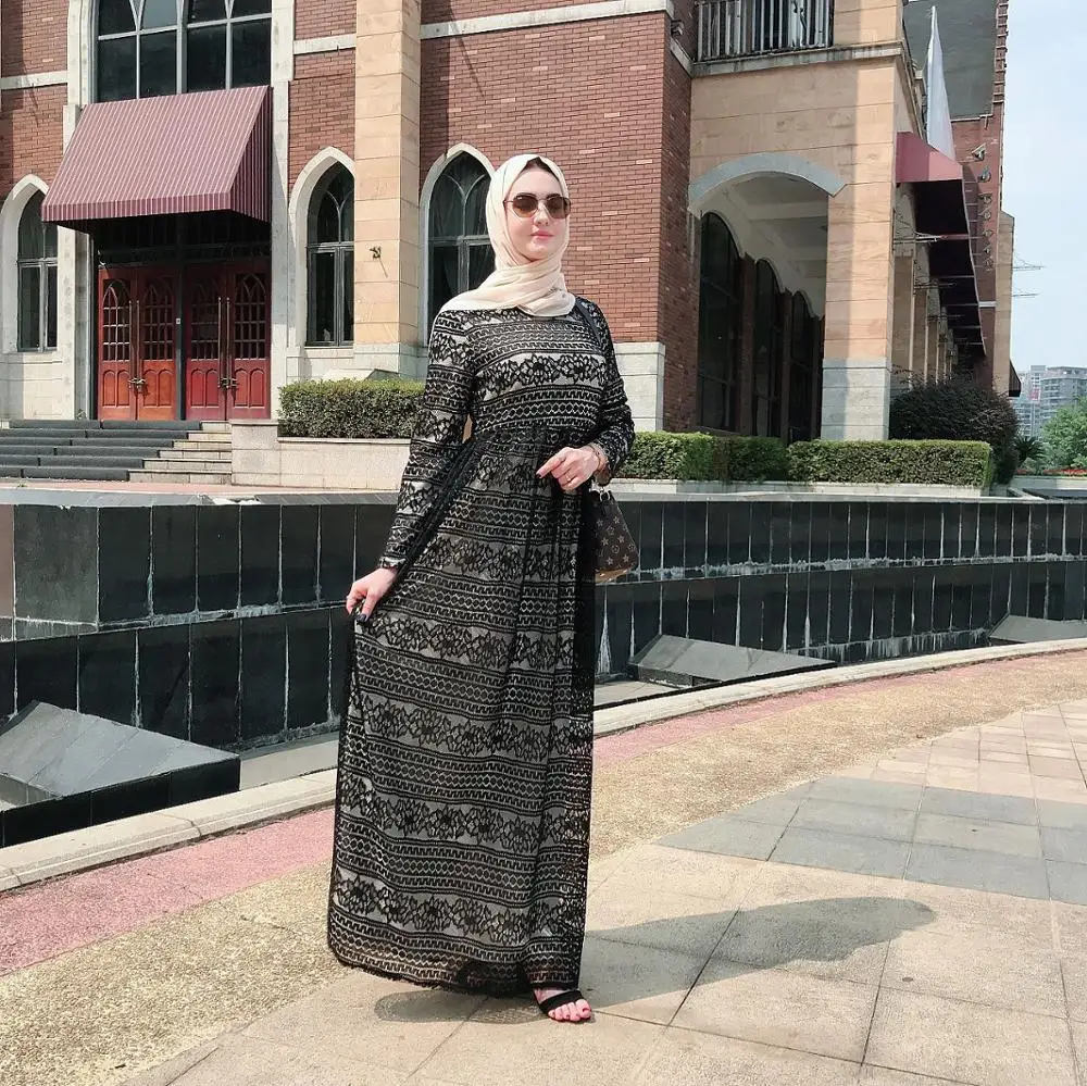 Роскошных мусульманский кружевная Абая Вечернее платье Vestidos Вечеринка кардиган