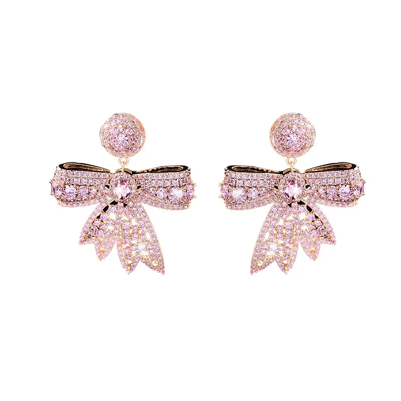 

FACEINS Retro Earrings Women Micro-inlaid Zircon Three-dimensional Bow Earrings Temperament Earrings Female Ear Rings Jewelry