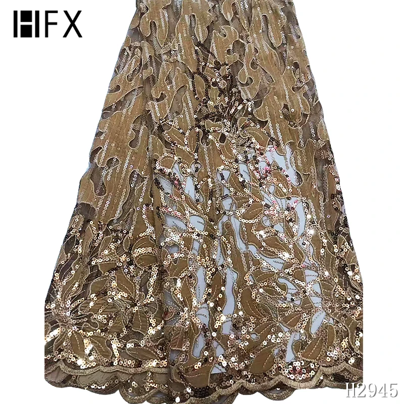 HFX Новое поступление африканская кружевная ткань с блестками нигерийская для