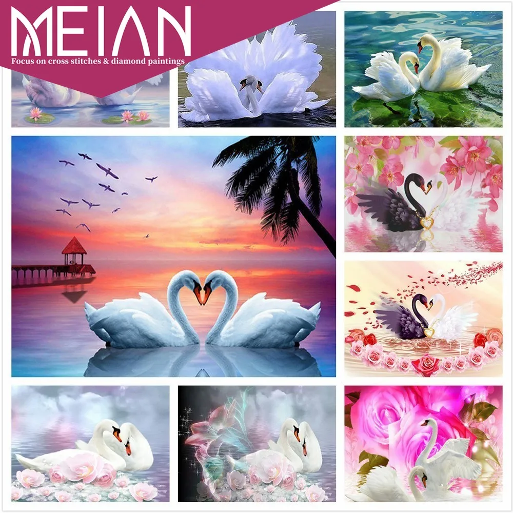Алмазная вышивка Лебедь MEIAN 2020 полный набор алмазной живописи квадратный лебедь