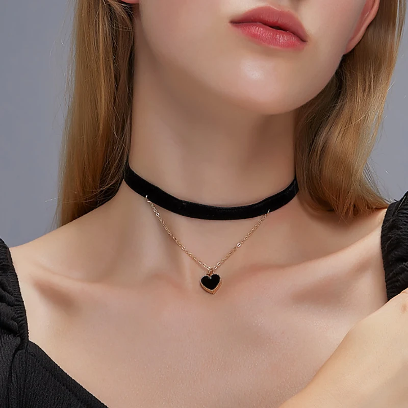 

Simple Gothic Heart Pendant Necklace Gold Color Neck Chain Sexy Flannel Choker Women Necklace Jewelry Gifts Fashion Collar