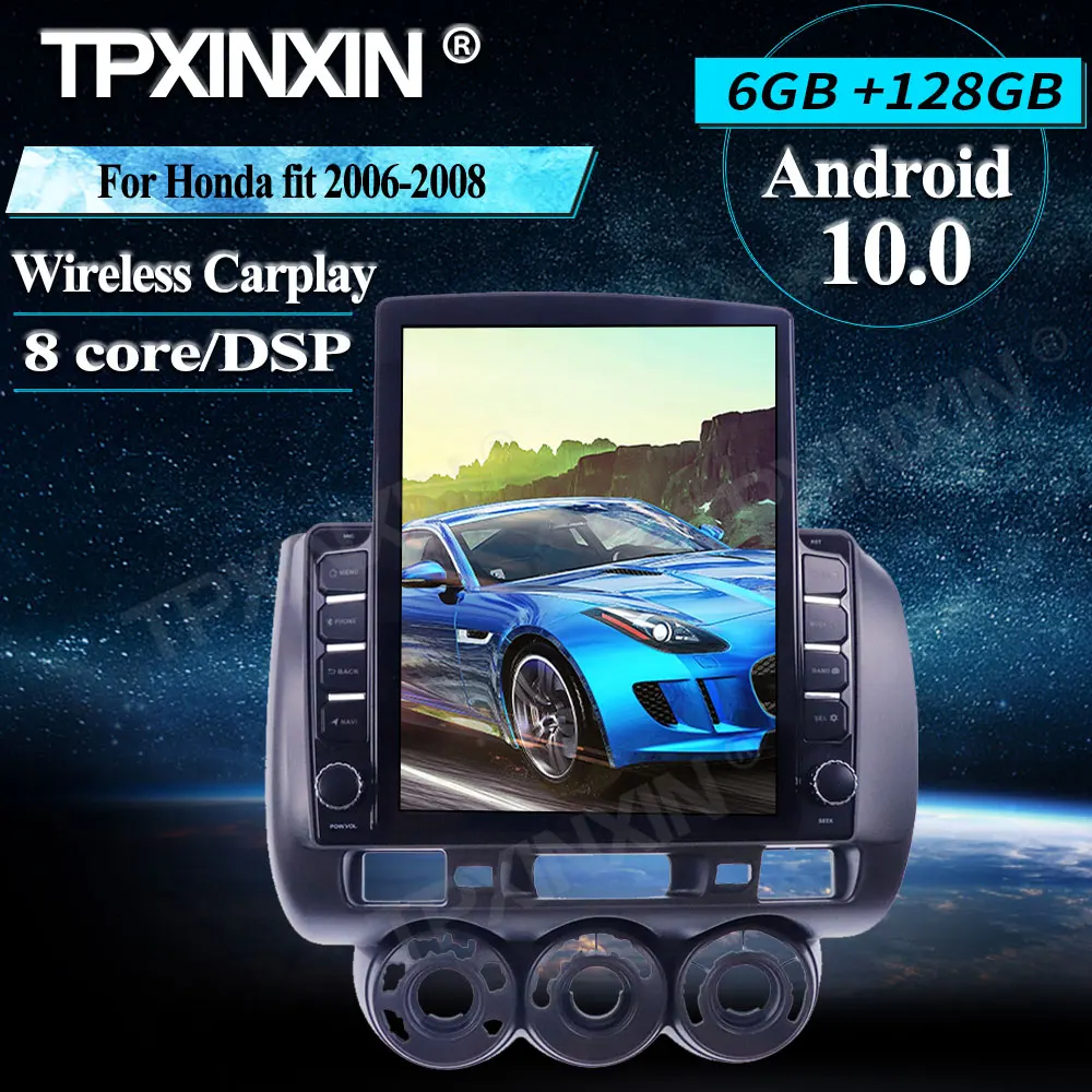 구매 테슬라 스타일 혼다 핏 2006-2008 자동 안드로이드 무선 카플레이 자동차 GPS 네비게이션 스테레오 수신기 6 + 128G 자동차 라디오 플레이어, 테슬라 스타일