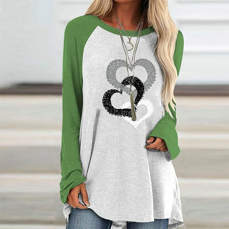 

Vintage O-Neck Women Long Blouse Shirt Painting Heart Print Pullover Shirts Casual Long Sleeve Loose Tops Blusa Streetwear Mujer