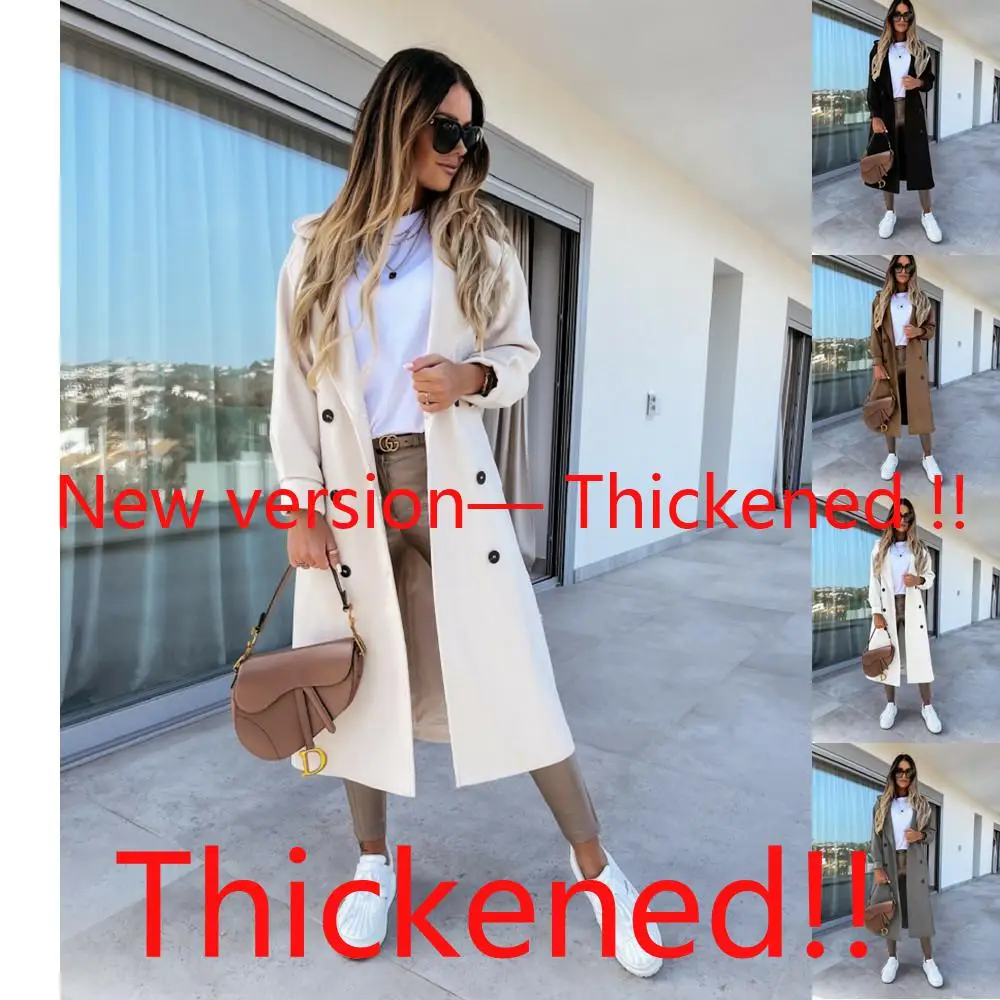 

Женское двубортное шерстяное пальто, повседневное черное пальто с длинным рукавом и воротником-стойкой, зима 2021