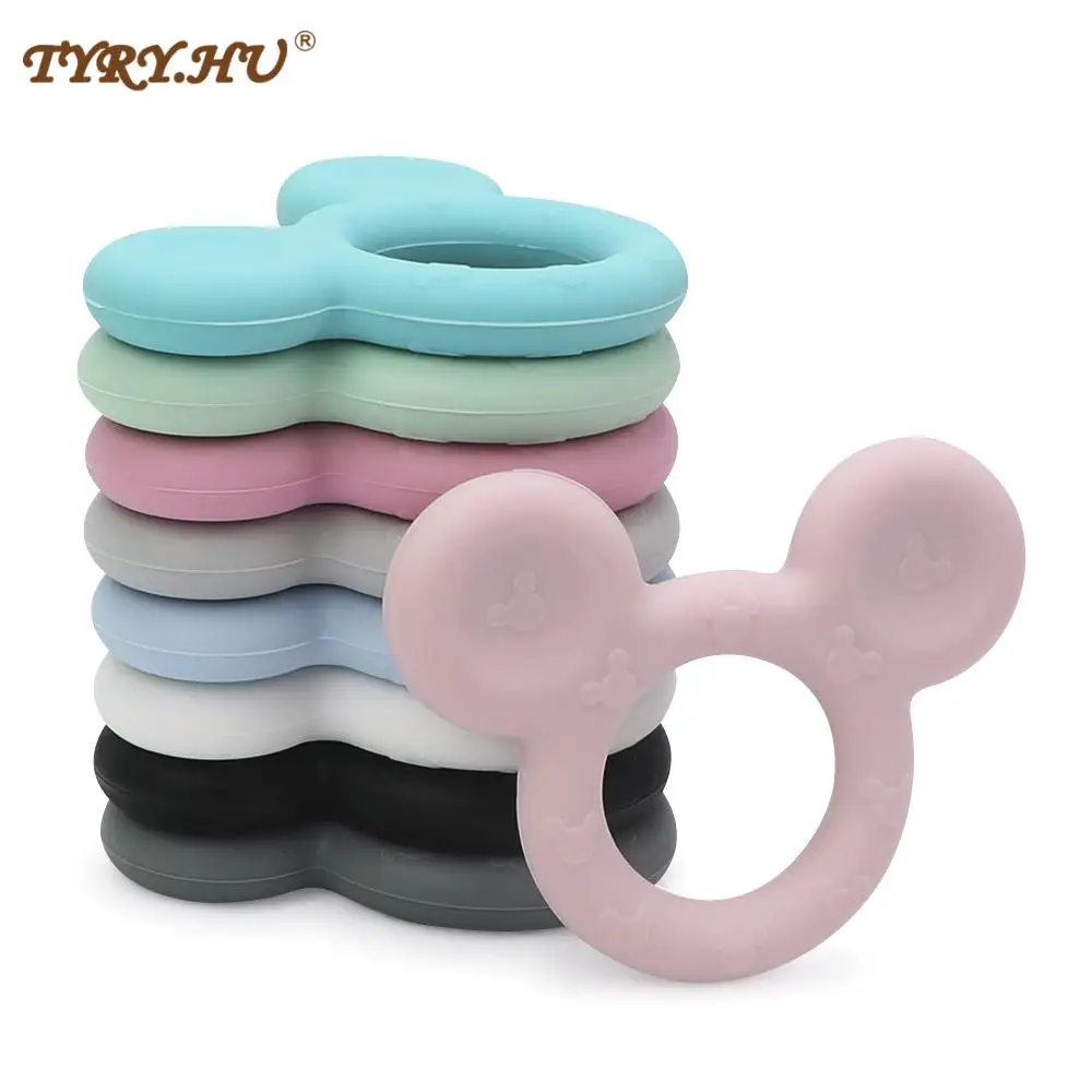 TYRY.HU 60pcs/lot Mouse Teether Cartoon Silicone Beads Pacifier Clips Pendant For Babytooth Nursing Gifts Infant Chew Toys New