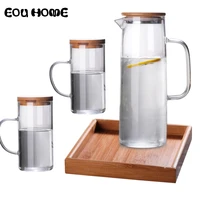 large capacity glass teapots heat resistant borosilicate glass cold kettle juice milk tea cup with bamboo cover plate