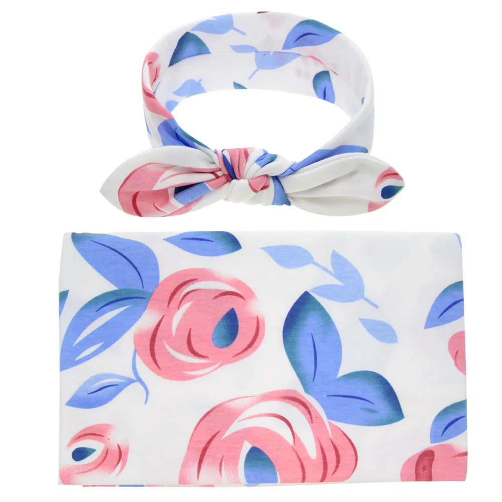 

Newborn Baby Blanket Cloth Towels 90*90 Wrap+Girls Hair Accessories Headband