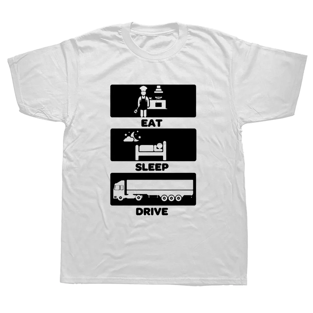 

Novelty Eat Sleep Drive Trucker T-Shirt Mens Short Sleeves Oversized Streetwear Hip Hop Printed T Shirts Top Tees