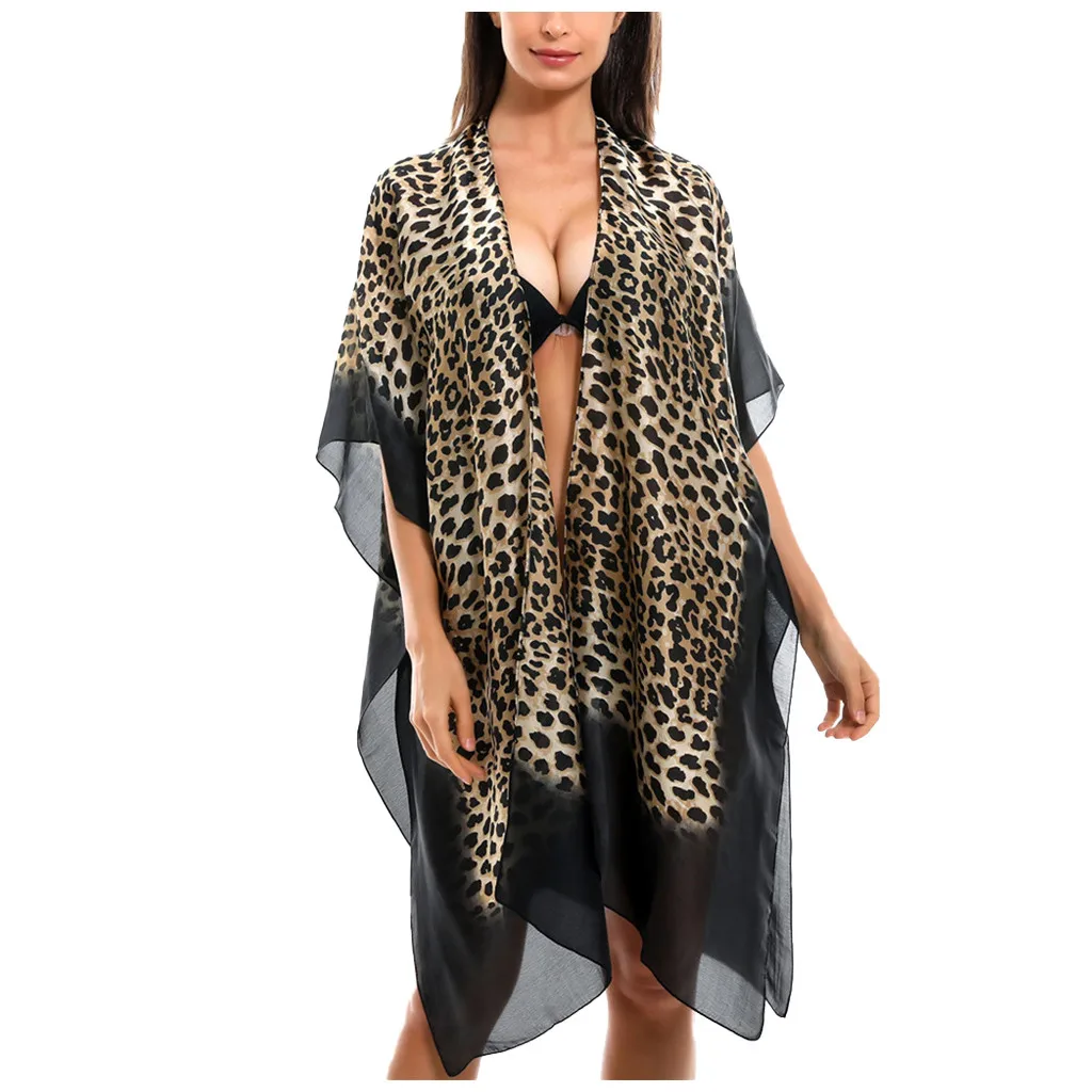 

2020 Summer Holiday Chiffon Printed Swimwear Women Beach Dress Kimono Cardigan Outwear Loose Beach Cover Up pareo saida de praia