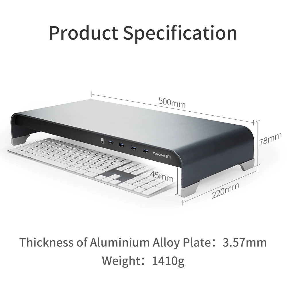 Алюминиевая Подставка для монитора Беспроводная зарядка 4 usb порта клавиатуры и