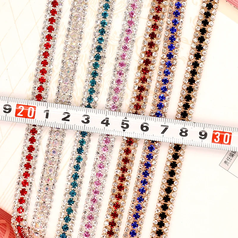 Кристалл AB Стразы трехрядная сварочная цепочка с закрытым когтями стеклянная