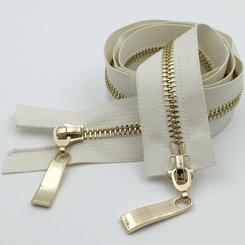 beigegold 1 шт. Meetee 80/100/120 см автоматический металлический замок молния золотой двойной слайдер застежки-молнии для куртки пальто DIY сумка Аксессуары для шитья одежды - Цвет: beigegold