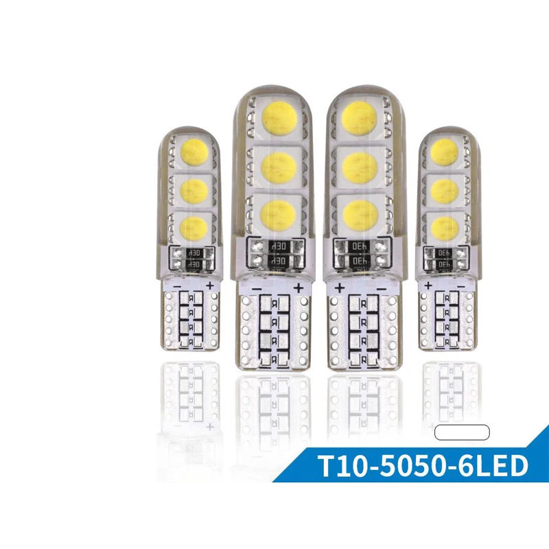 10 шт. Автомобильный светодиодный T10 лампы 12V 5050 6 SMD белый Силиконовый W5W 194 парка светильник багажник авто светильник s укрыты внутренной сводной чтение дверь лампа