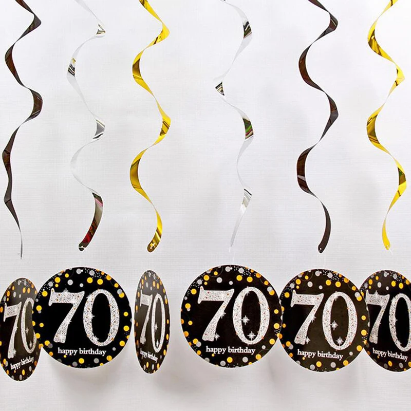 70-yellow 6 шт./компл. ПВХ спираль с днем рождения вихревой 18 21 30 40 50 60 70 лет висит День рождения украшения Цветной лента - Цвет: 70-yellow