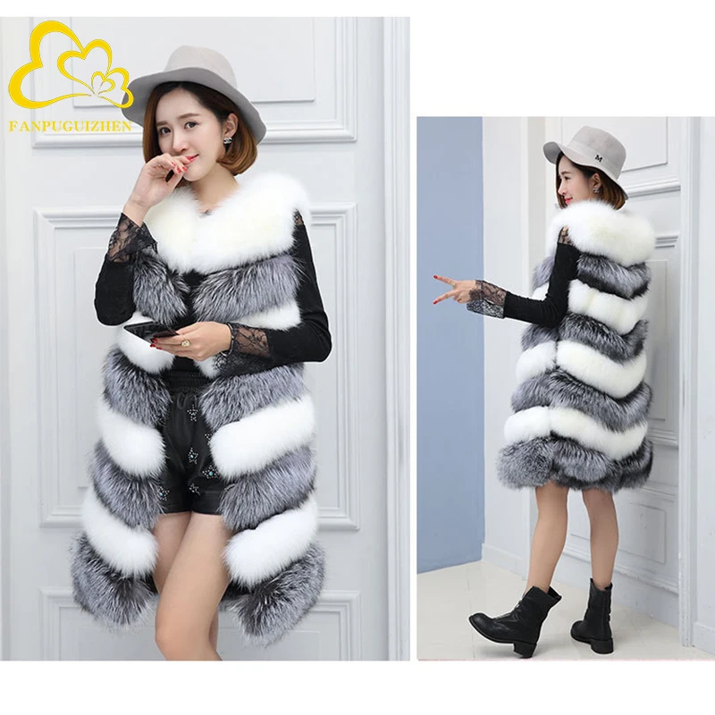 Модные пальто из искусственного лисьего меха с кожей оптовая продажа куртка