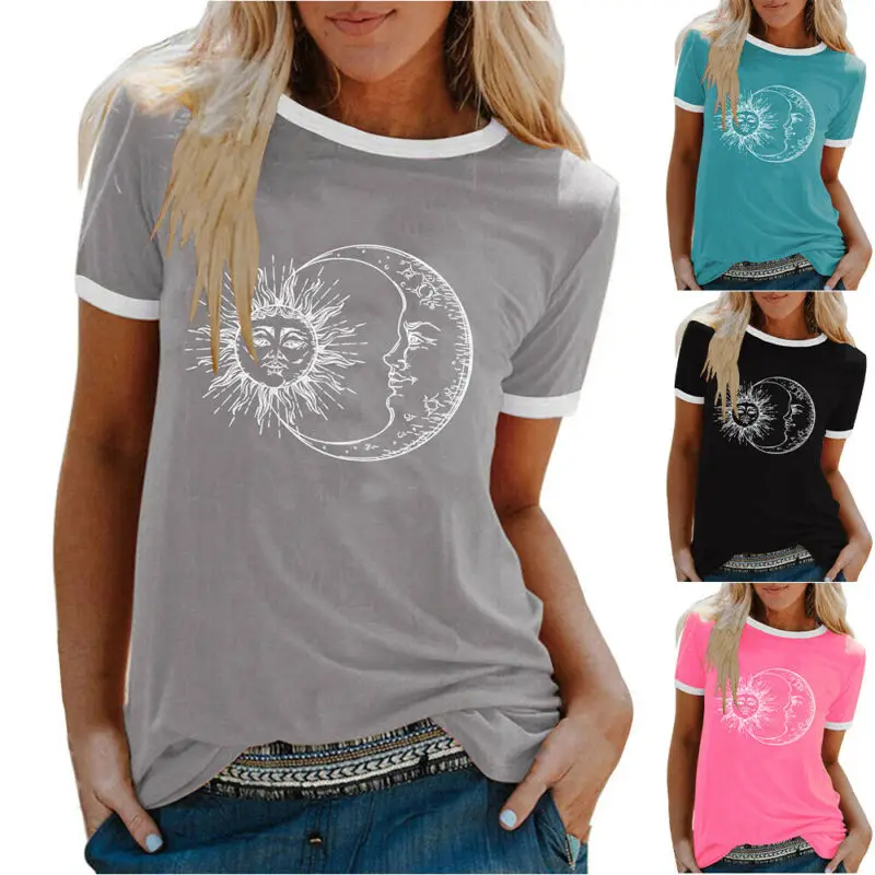 

Woman Tshirts Summer Print Short Sleeve Crew Neck Tops T-shirts Casual Shirts Graphic Tees Tops Women Clothing