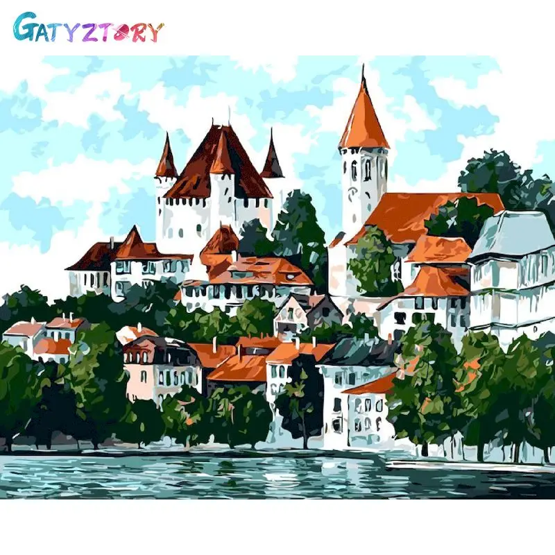 

GATYZTORY 60x75CM Frame Painting By Numbers Landscape Number Painting For Hone Decor ON Canvas Painting For Wall Art