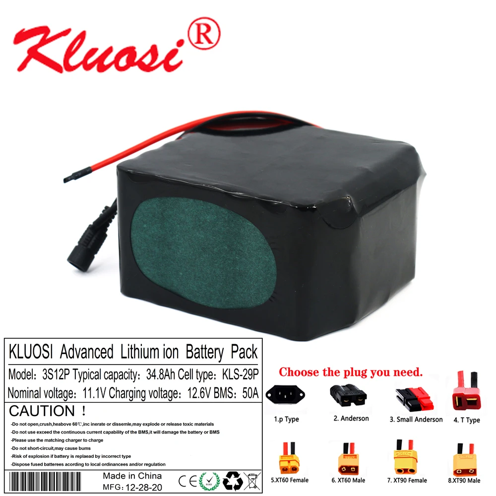 

KLUOSI 12V 34.8Ah 35Ah 3S12P High-power 12.6V Lithium Battery Pack for Inverter Solar Sightseeing Car Childrens Car with 50A BMS