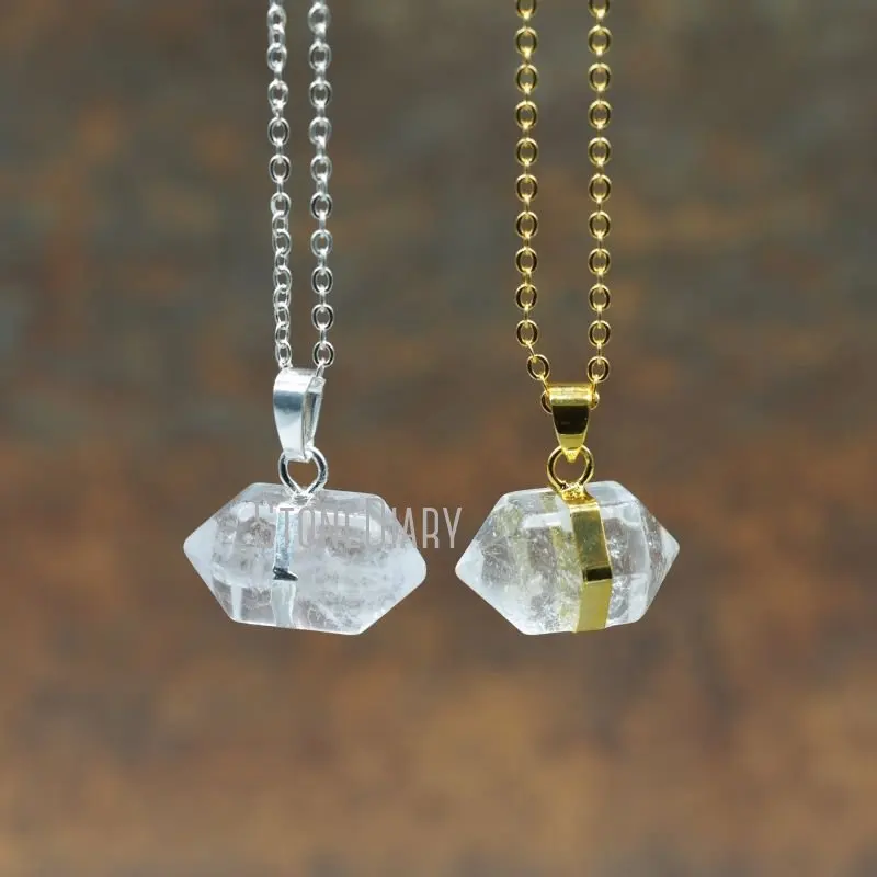 

NM5611 5pcs/lot Clear Quartz Crystal Necklace 24K Gold Color Or Silver Plated Chain 18 inch