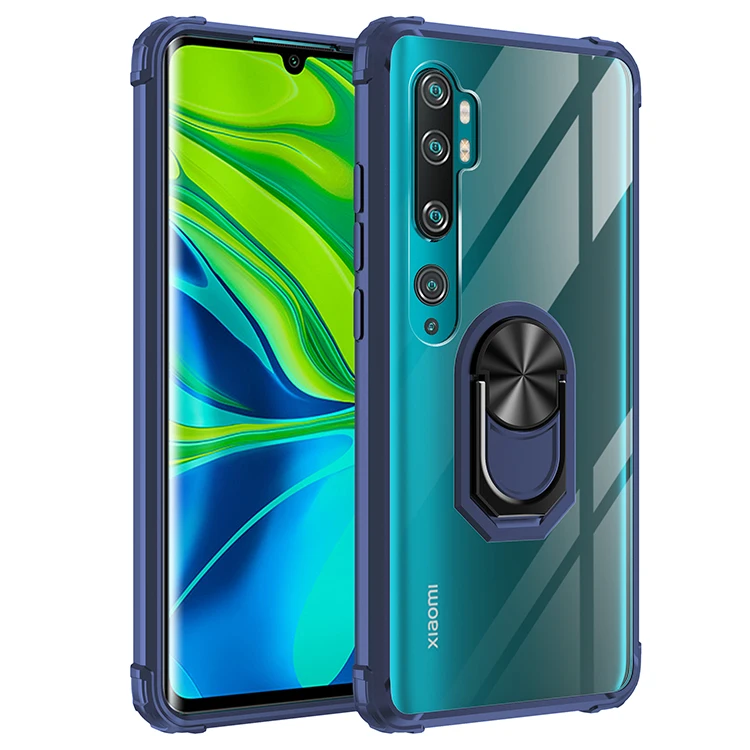 

Luxury Simplicity Armor Shockproof Phone Case For Xiaomi Note 10 Pro Lite Finger Magnet Ring Holder Anti-Fall Protection Cover