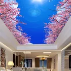 Пользовательские фото обои голубое небо белые облака вишневый цвет гостиная спальня 3D потолочное Украшение Настенные обои водонепроницаемые